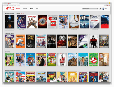 An example of a personalized Netflix homepage