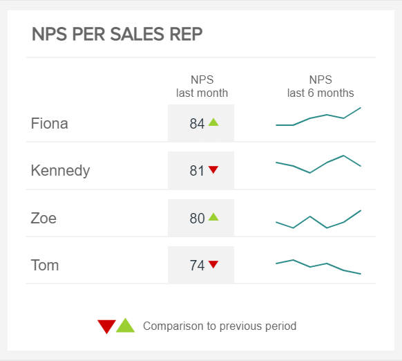 The NPS by sales representative as a sales quarterly report example 