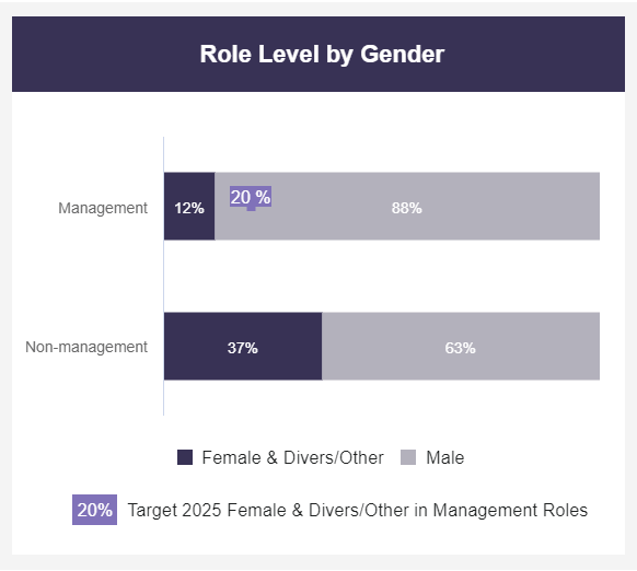 Role level by gender as a part of datapine's list of recruitment KPIs examples 