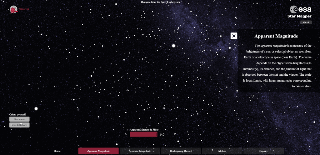 Star mapper to explore the stars as an animated data visualization 