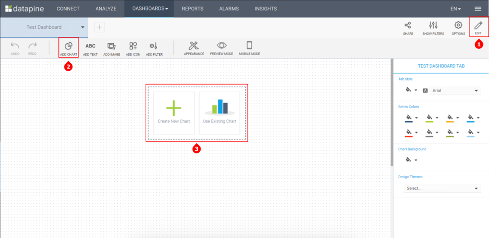 how to add a new chart to a dashboard in datapine