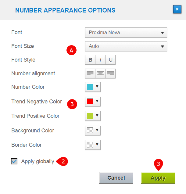 overview of the number appearance options on a dashobard in datapine